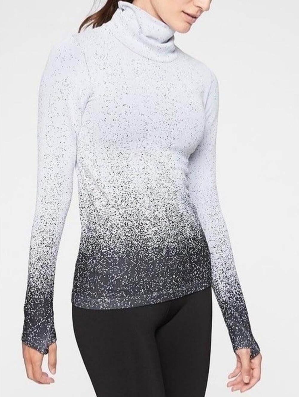 Athleta Speckled Ombre Turtleneck Long Sleeve Top - White & Black